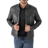 Jild Men's Cafe Racer Biker Leather Jacket